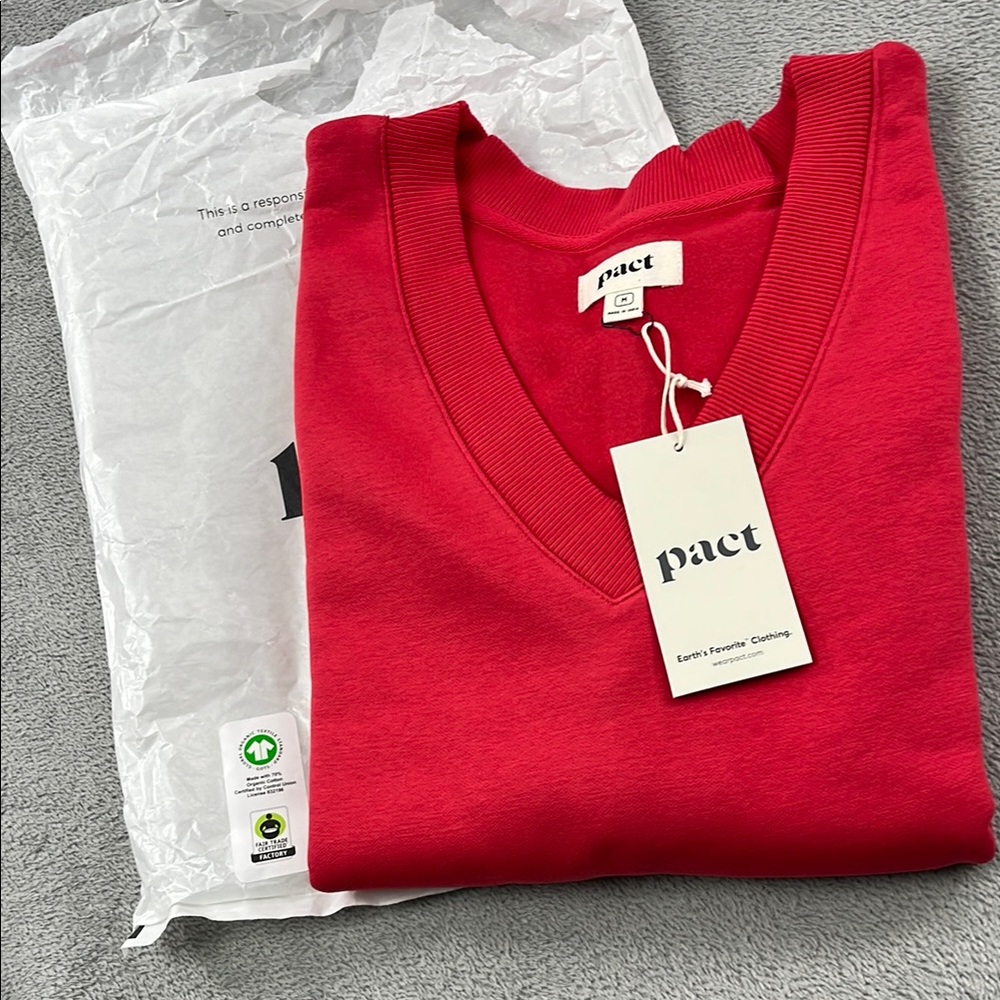 Pact Women's V-Neck Sweatshirt in Bright Red